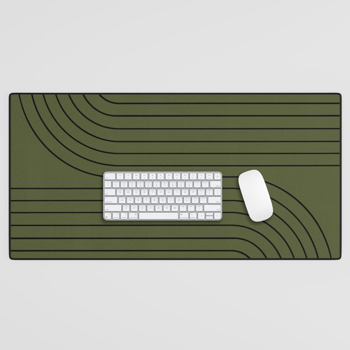 Minimal Line Curvature XVIII Dark Green Mid Century Modern Arch Abstract Desk Mat