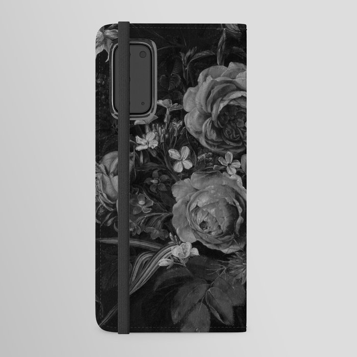 Vintage Flowers Monochrome Gray Black Floral  Android Wallet Case