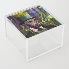 psychedelic US president  Abraham Lincoln with Trippy top-hat and rainbow halo Acrylic Box