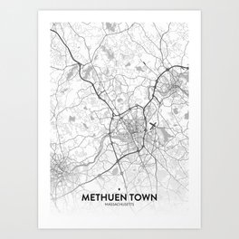Methuen Town, Massachusetts, United States - Light City Map Art Print