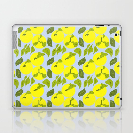 Retro Modern Lemon Yellow Yuzu Tropical Citrus Fruit On Sky Blue Modern Repeat Botanical Pattern Laptop & iPad Skin