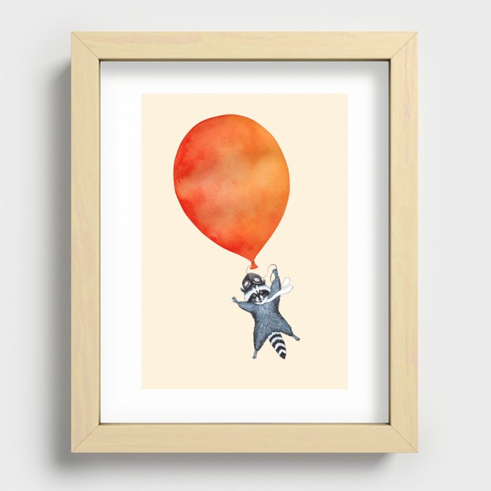 Raccoon and Balloon Recessed Framed Print
