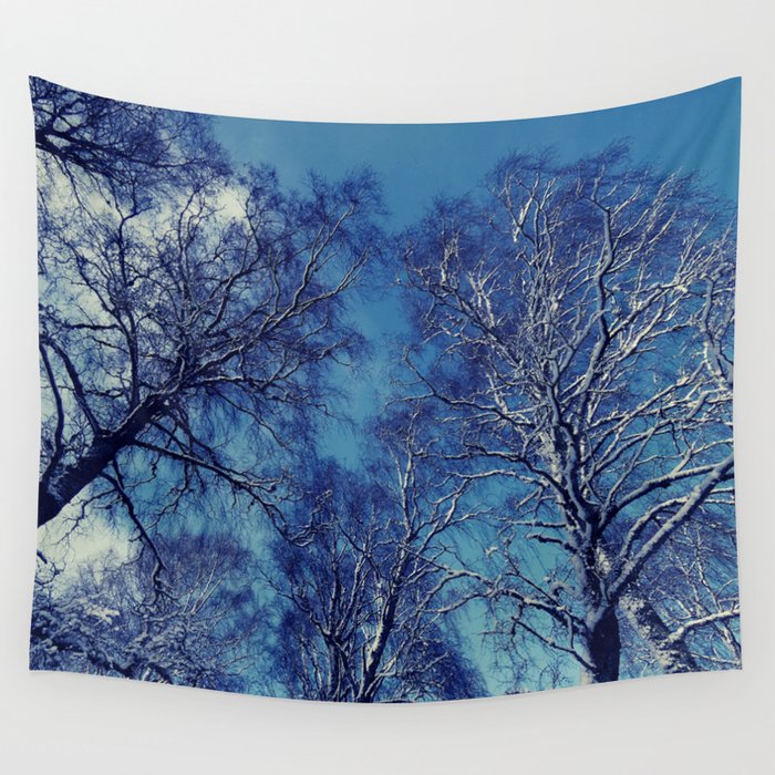 Dark Snow Laden Trees of the Scottish Highlands Wall Tapestry