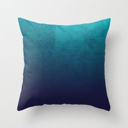 Blue Ombre Map Throw Pillow