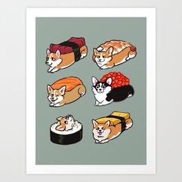 Sushi  Corgi Art Print