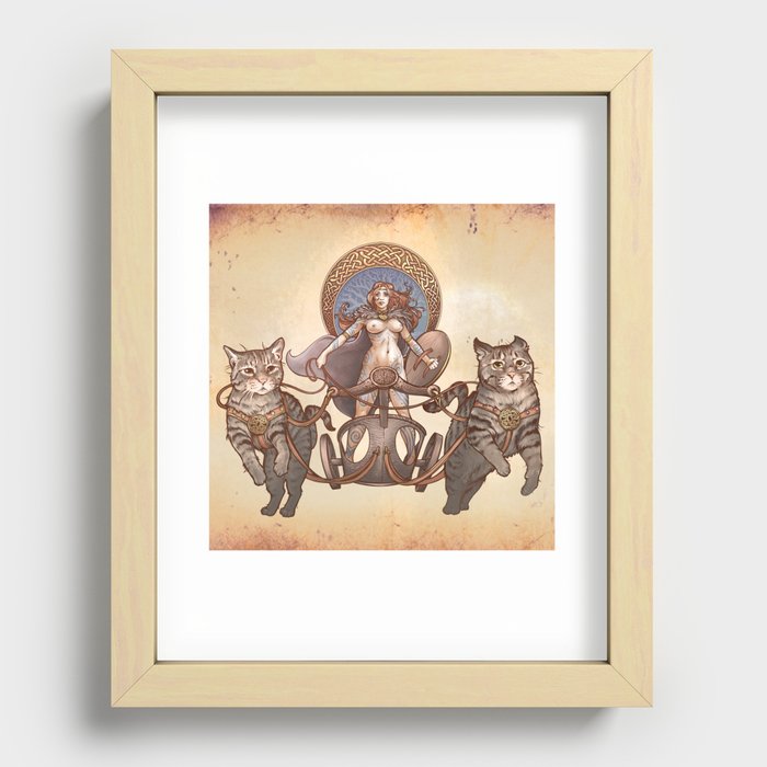 Freya Driving her Cat Chariot (Nude version) Recessed Framed Print