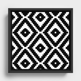 Monochrome Ikat Diamond Pattern Framed Canvas