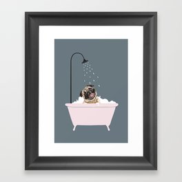 Laughing Pug Enjoying Bubble Bath Framed Art Print