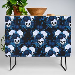 Blue Skull with Roses Pattern Credenza