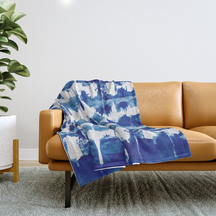 Shibori Tie Dye Indigo Blue Throw Blanket by Simple Luxe by Nature