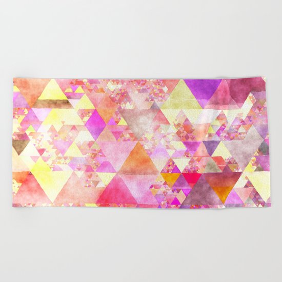 Abstract pink purple yellow -Colorful triangle pattern #Society6 Beach Towel