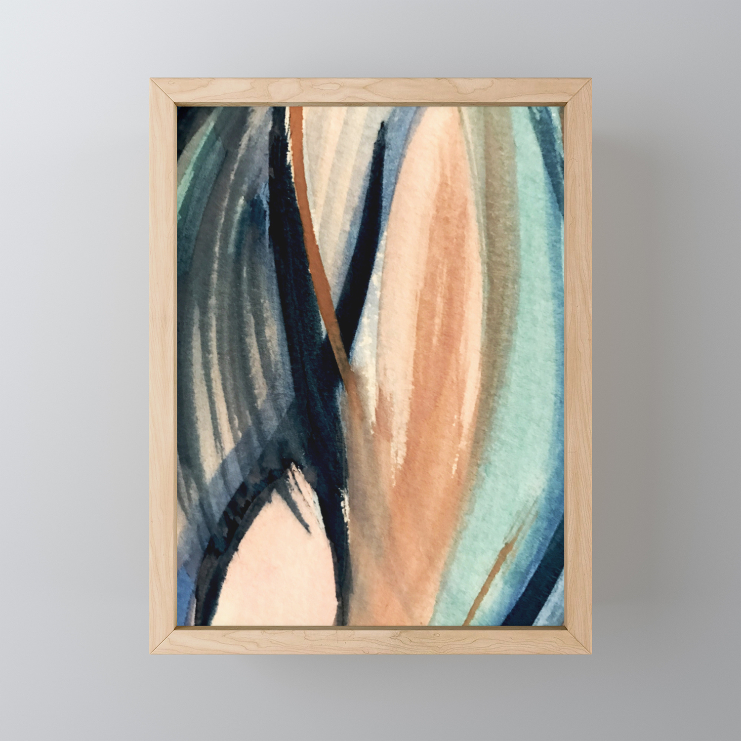Waves A Pretty Minimal Watercolor Abstract In Blues Pinks And Browns Framed Mini Art Print By Blushingbrushstudio Society6