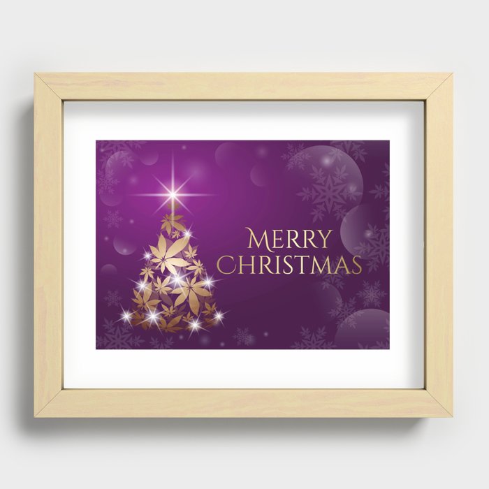 Merry Christmas with Christmas tree and cannabis leaves in purple color Recessed Framed Print