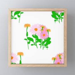 Dandy Mum Trio Big Garden Pink And Orange Flowers Cheerful Cute Scandi Retro Modern Floral Half-Drop Pattern Framed Mini Art Print