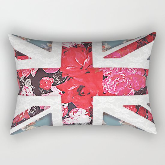 God save the Queen | Elegant girly red floral & lace Union Jack Rectangular Pillow