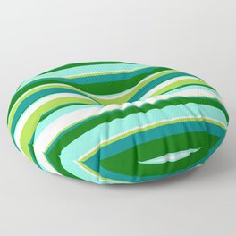 [ Thumbnail: Eyecatching Green, Teal, Dark Green, Aquamarine & Lavender Colored Striped/Lined Pattern Floor Pillow ]