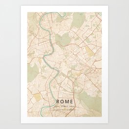 Rome, Italy - Vintage Map Art Print