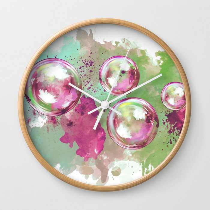 Soap Bubbles In The Sky Watercolor Painting Wall Clock By