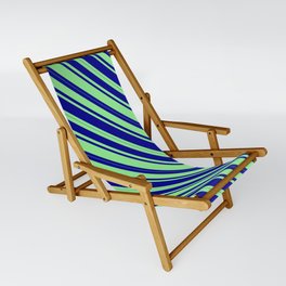 [ Thumbnail: Light Green & Dark Blue Colored Lined Pattern Sling Chair ]