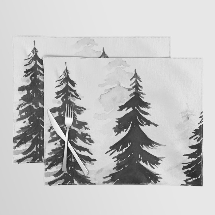 Evergreens in black white, minimalist forest Placemat