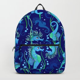 Seahorse cute blue sea animal Vector Seamless Pattern Textile Design Backpack