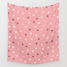 Star Pattern Illustration | White Pink Burgundy Little Stars | Starry Night Estravaganza Wall Tapestry