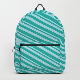 [ Thumbnail: Powder Blue and Light Sea Green Colored Striped/Lined Pattern Backpack ]