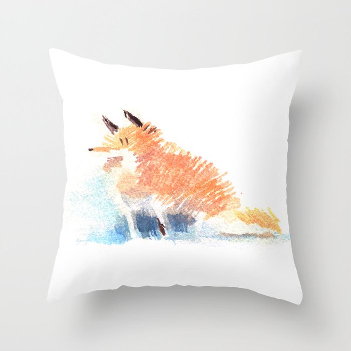 Winter Puffy Fox Throw Pillow