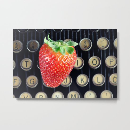 Strawberry on typewriter Metal Print