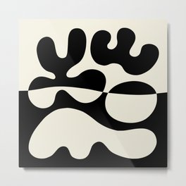Mid Century Modern Organic Abstraction 235 Black and Linen Metal Print | Boho, Stylish, Decor, Matisse, Graphicdesign, Abstract, Flowers, Midcenturymodern, Organic, Minimalist 