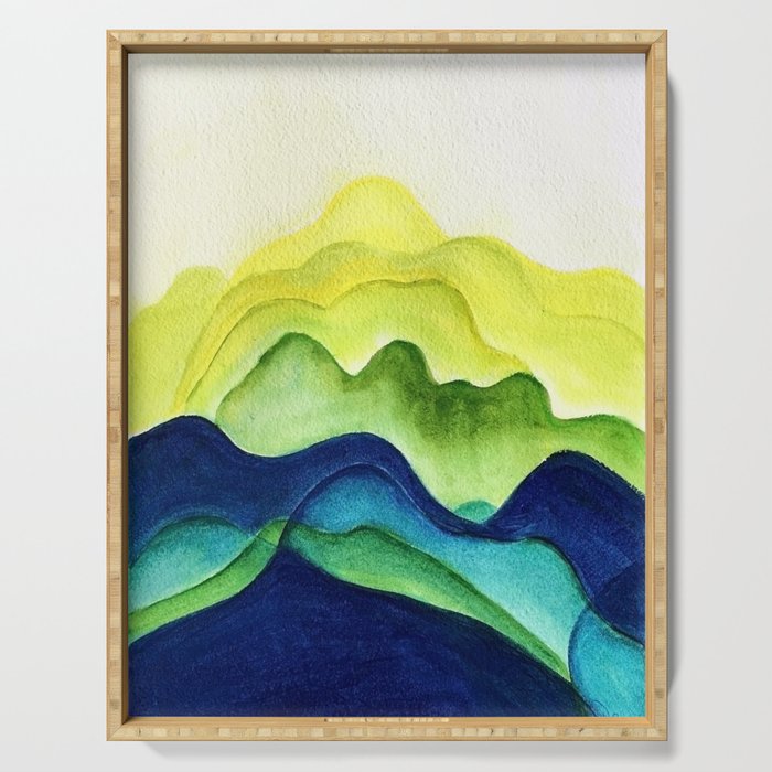 Abstract in Yellow, Green and Blue Serving Tray