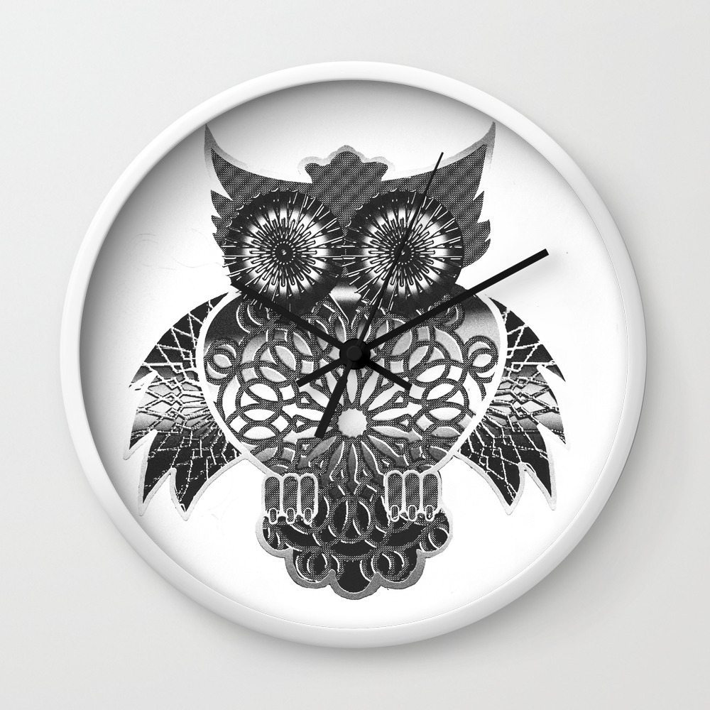 Ornament Eule Schwarz Weiss Wall Clock By Lessaksart