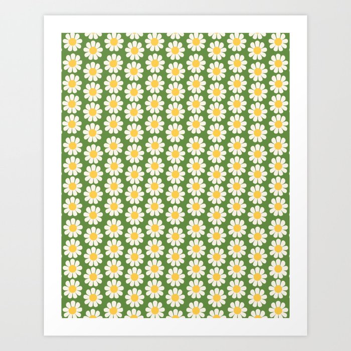 Retro Green Daisy Pattern Art Print