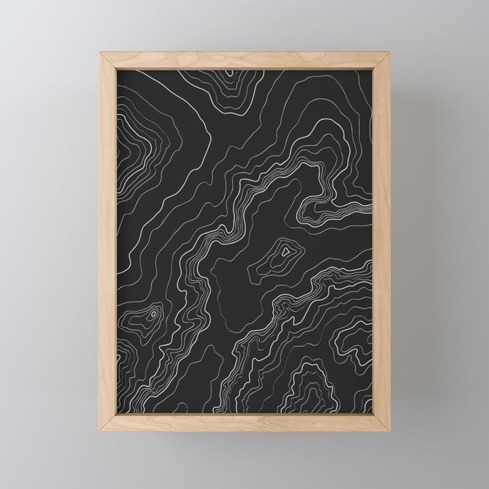 Black & White Topography map Framed Mini Art Print