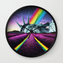 Pride Rainbow Statue of Liberty Pride - Digital Collage Surreal Artwork  Wall Clock