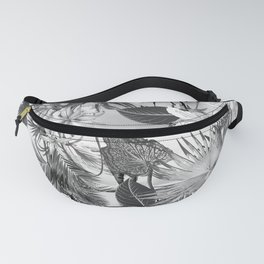 Black And White Hawaiian Island Tropical Floral Pattern Fanny Pack