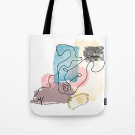 Abstract Dog Line Art with Watercolor Tote Bag