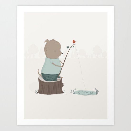 Oliver Goes Fishing Art Print