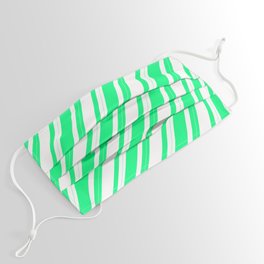 [ Thumbnail: Green & White Colored Lines Pattern Face Mask ]