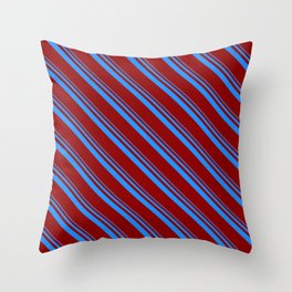 [ Thumbnail: Blue and Dark Red Colored Stripes Pattern Throw Pillow ]