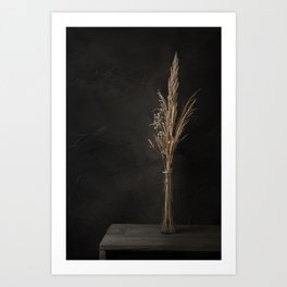 Dark and moody still life with dried flowers Art Print