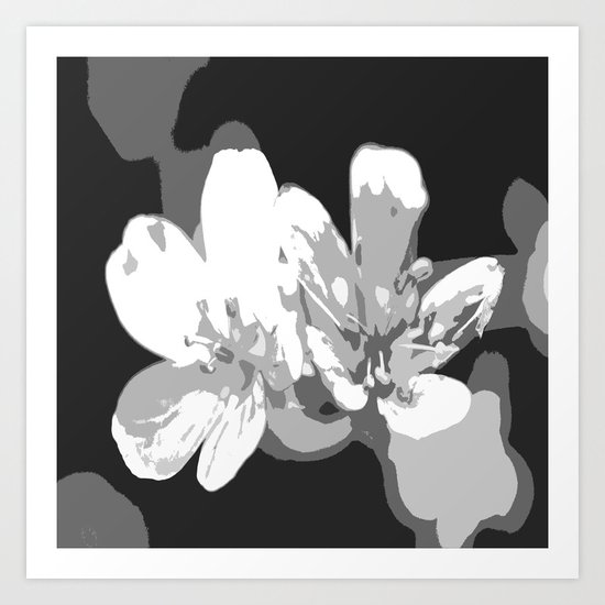 Retro Flowers in Black and White Art Print