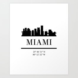 MIAMI FLORIDA BLACK SILHOUETTE SKYLINE ART Art Print