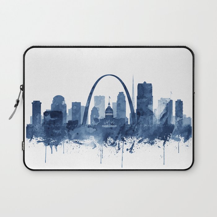 Saint Louis Skyline Watercolor Blue, Art Print By Synplus Laptop Sleeve