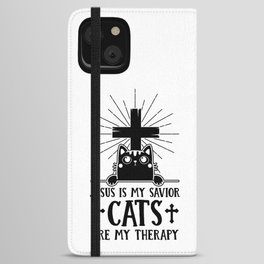 Jesus Is My Savior Cats Are My Therapy iPhone Wallet Case