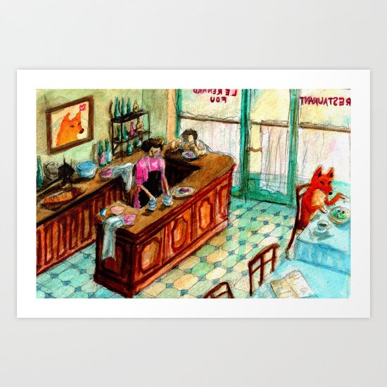 Café Fox Art Print
