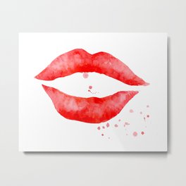 Watercolor Red Lip Metal Print