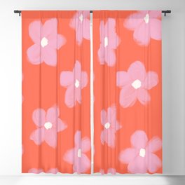 Tropical Pink Flowers on Peachy Coral Color Blackout Curtain