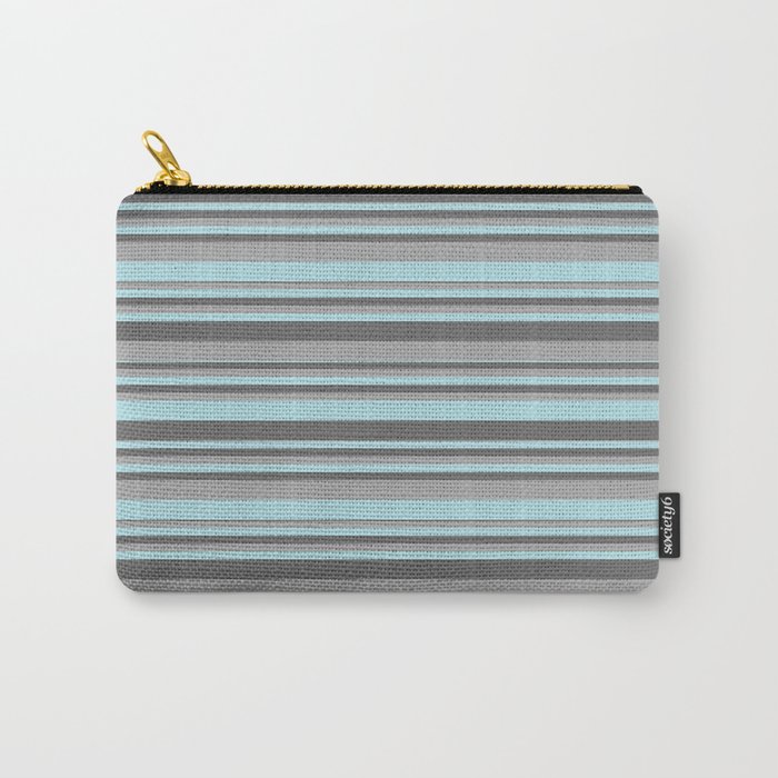Powder Blue, Dim Gray, and Dark Grey Colored Striped/Lined Pattern Carry-All Pouch