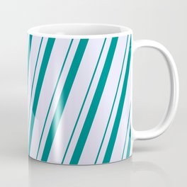 [ Thumbnail: Teal & Lavender Colored Lines/Stripes Pattern Coffee Mug ]